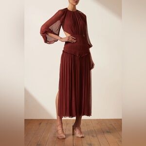 Shona Joy Burgundy Safira Chiffon Backless Midi Dress with Ties, US size 12